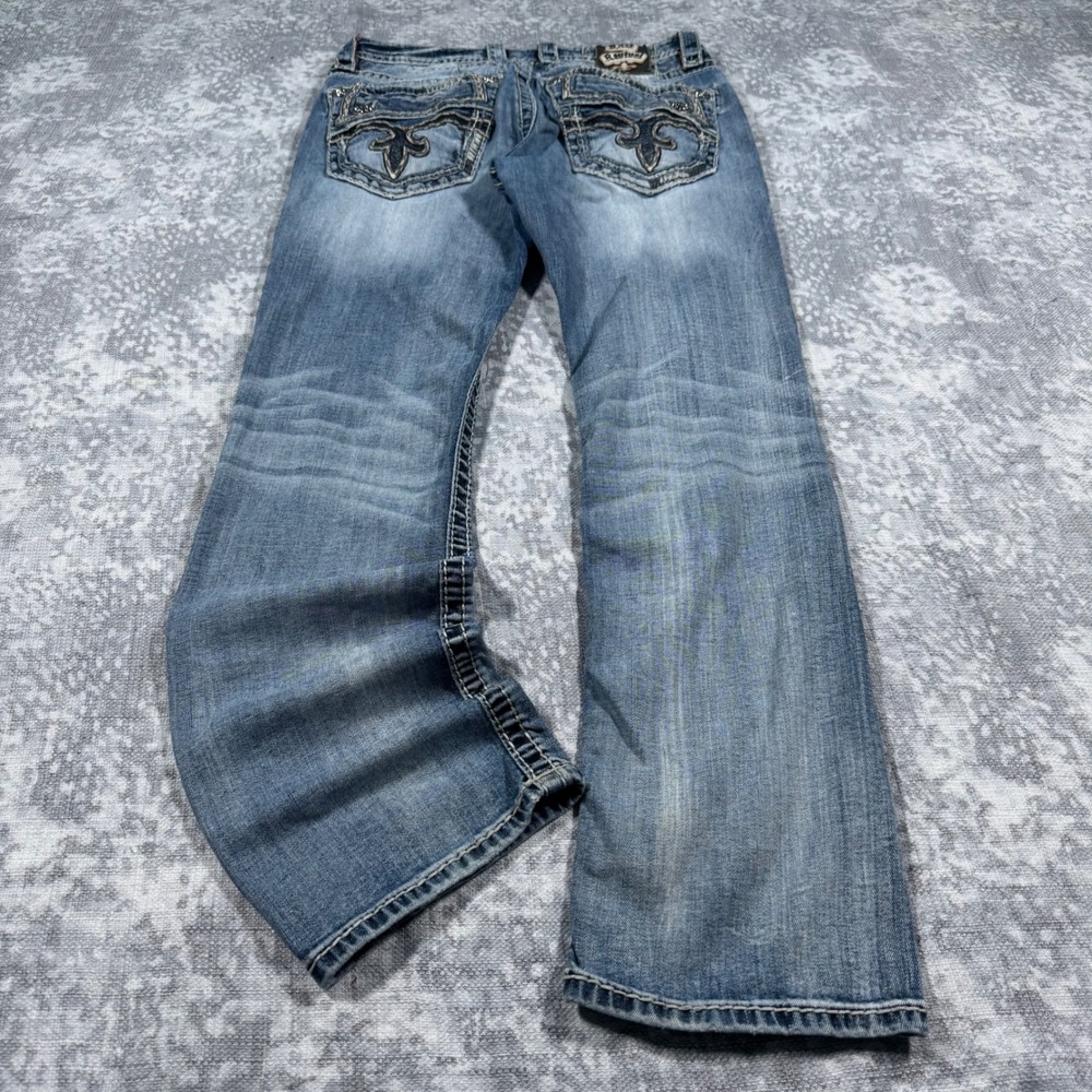 Rock Revival Destin Straight Jeans Mens 31 Blue Heavy Stitch Y2K Skater Grunge